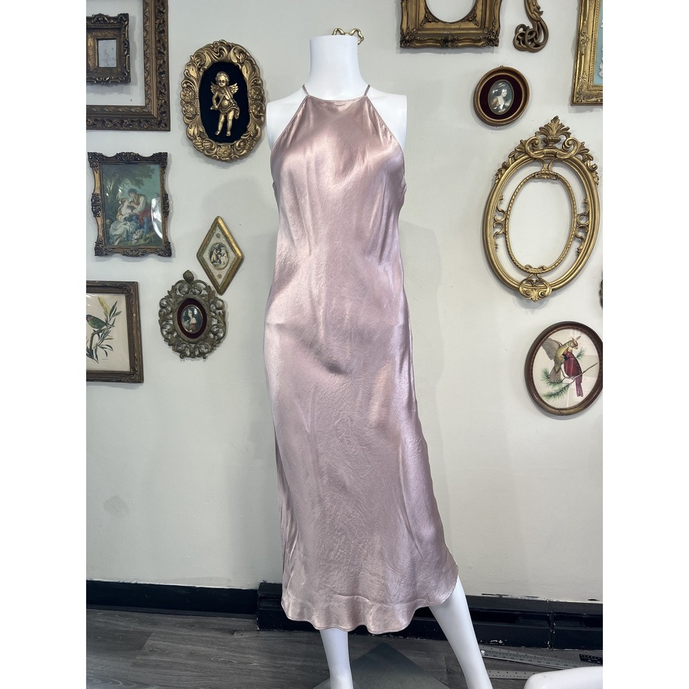 Babaton Blush Pink Satin Halter Slip Dress Size S